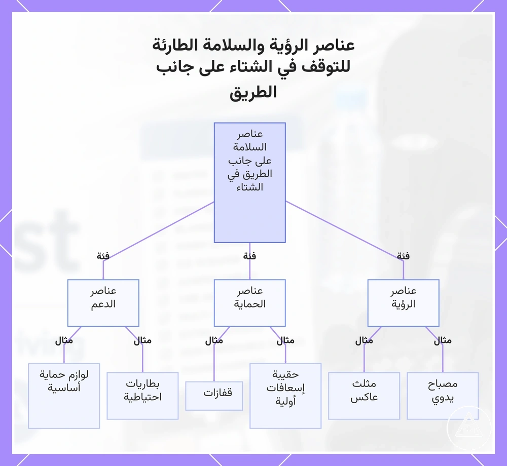 عناصر الرؤية والسلامة الطارئة للتوقف في الشتاء على جانب الطريق
