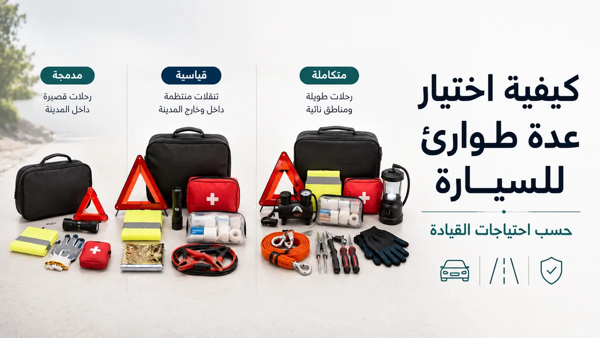 خيارات مختلفة لعدة الطوارئ للسيارة معروضة لمقارنة احتياجات القيادة ومستوى التغطية على الطريق