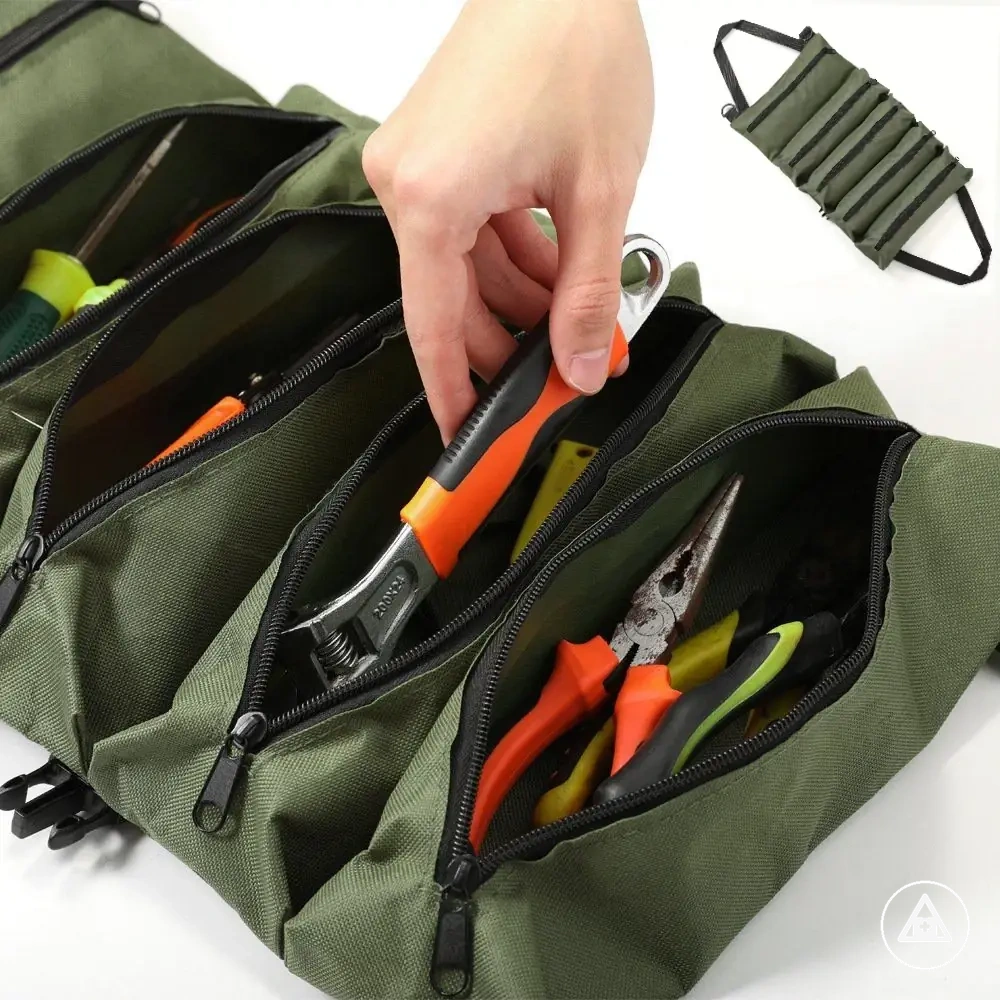 Rollbarer Canvas-Organizer mit Reißverschlusstaschen für Autowerkzeug und Erste-Hilfe-Set