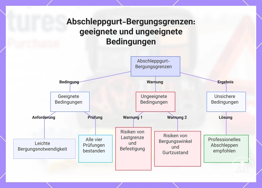 Abschleppgurt-Bergungsgrenzen: geeignete und ungeeignete Bedingungen