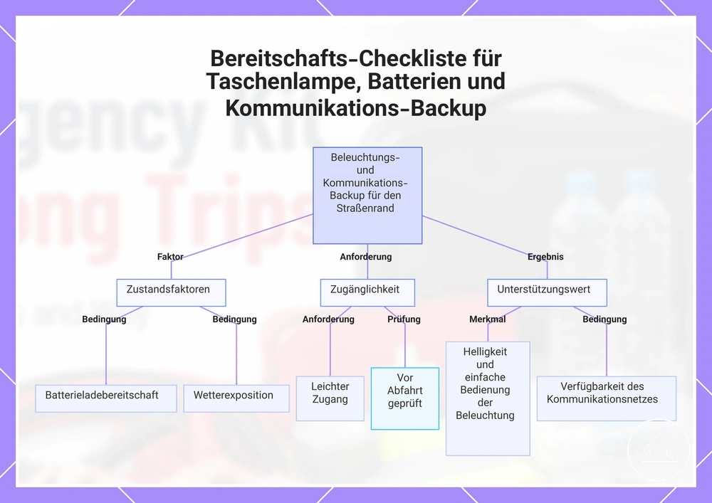 Bereitschafts-Checkliste für Taschenlampe, Batterien und Kommunikations-Backup