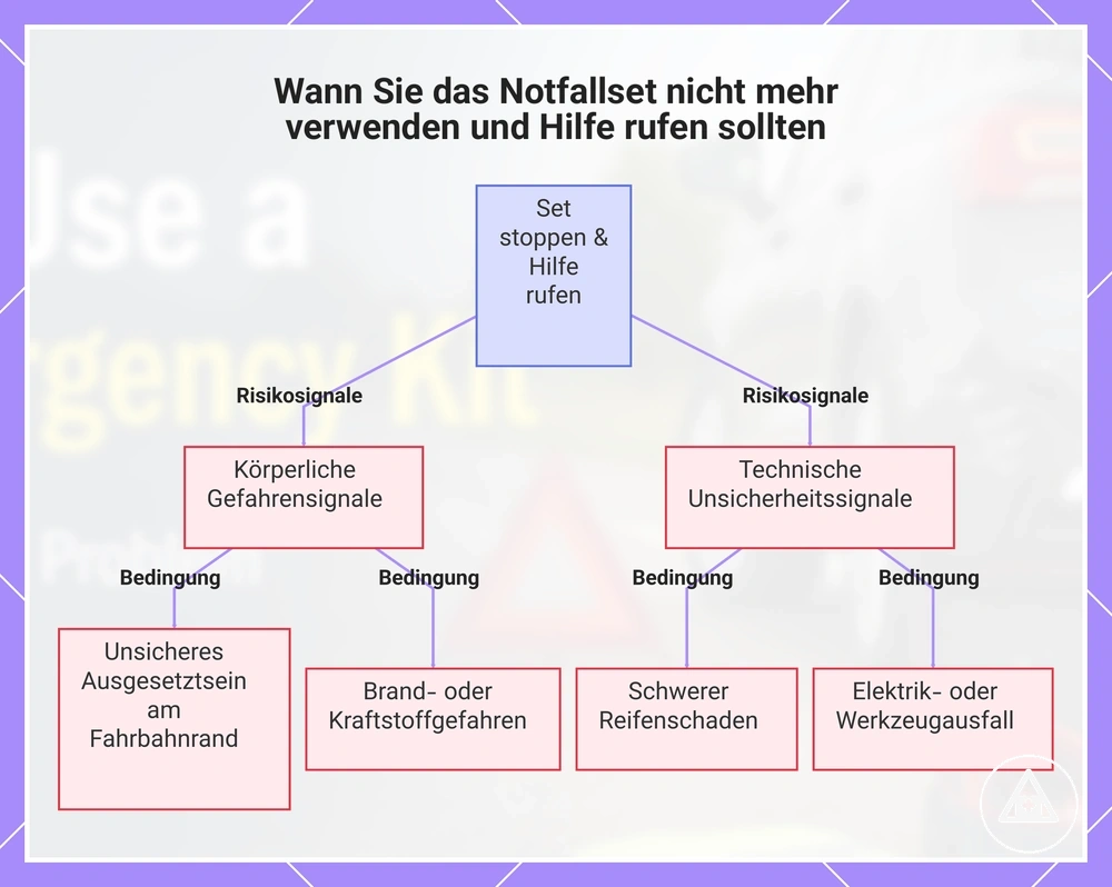 Wann Sie das Notfallset nicht mehr verwenden und Hilfe rufen sollten