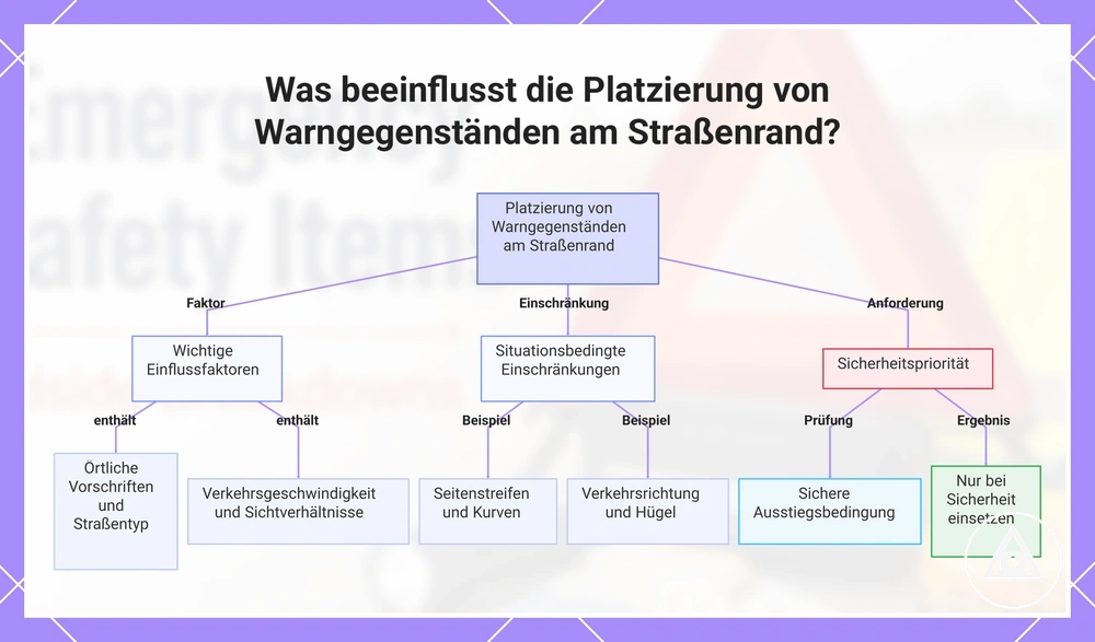 Was beeinflusst die Platzierung von Warngegenständen am Straßenrand?