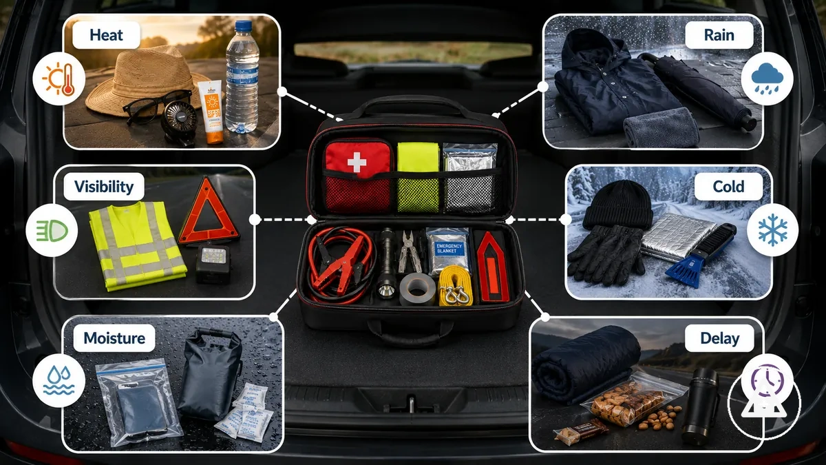 Seasonal supplies organized by weather risk and readiness needs