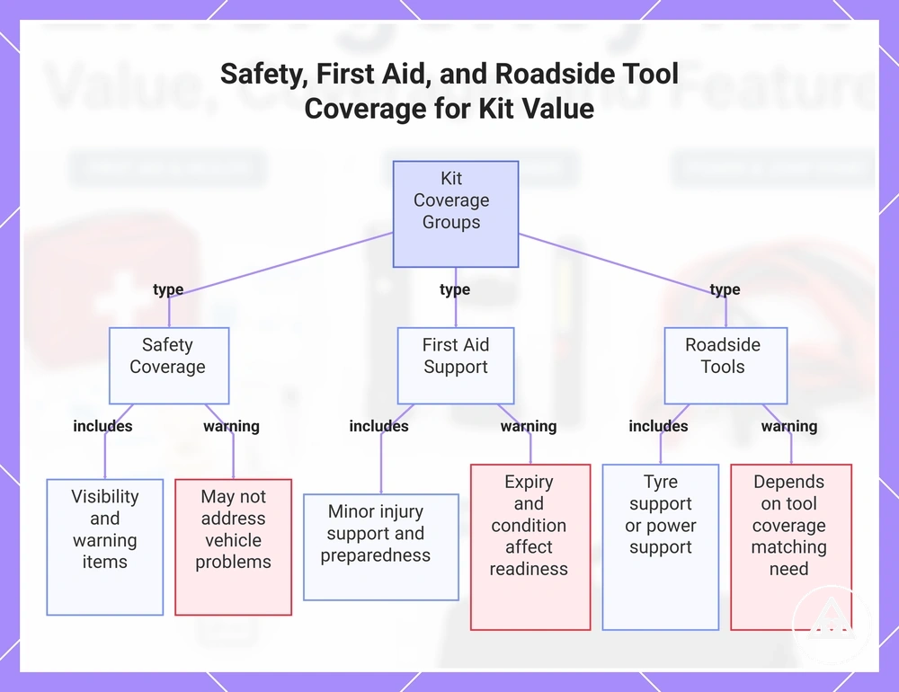 Safety, First Aid, and Roadside Tool Coverage for Kit Value