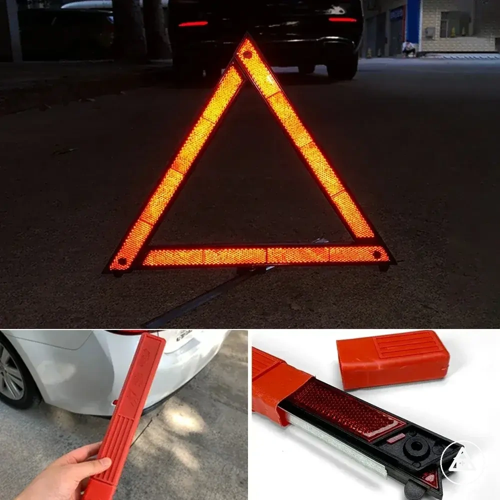 Triángulo reflectante rojo plegable para averías de emergencia del coche