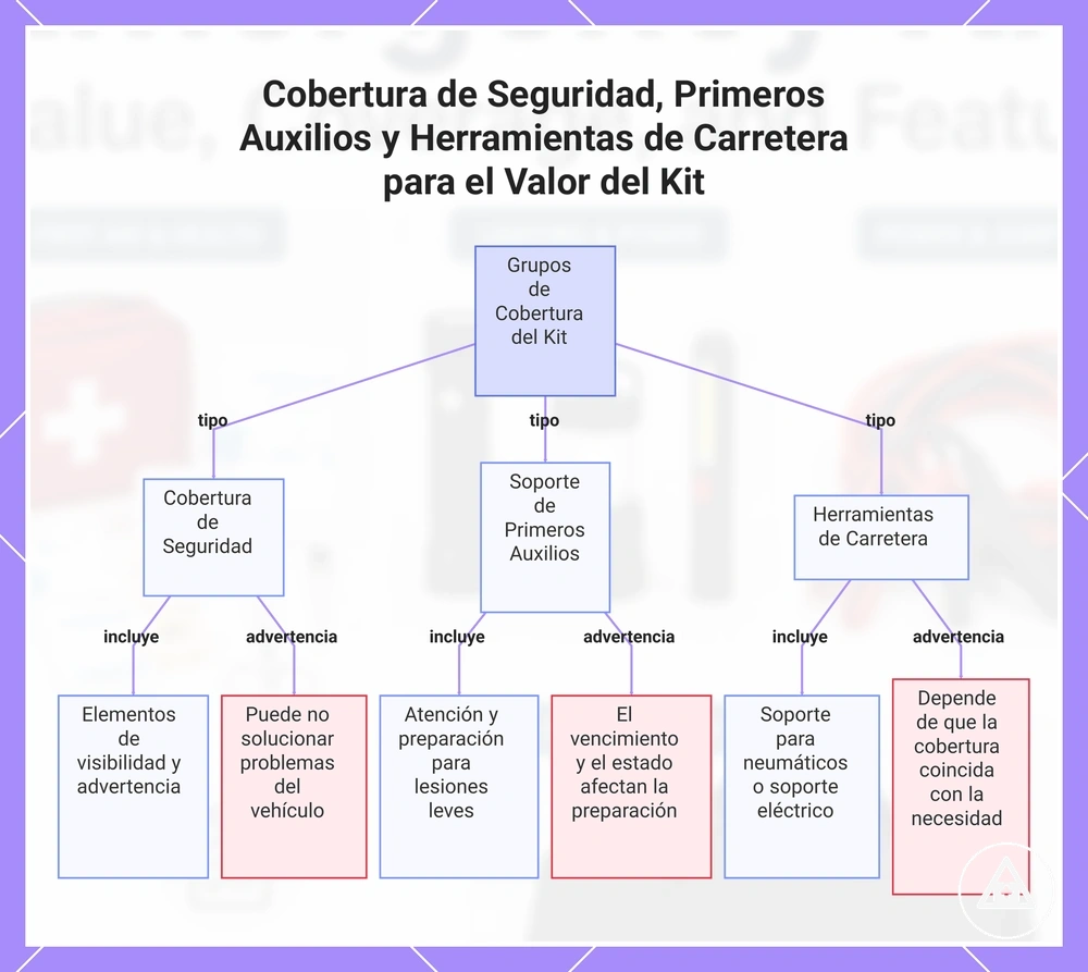 Cobertura de Seguridad, Primeros Auxilios y Herramientas de Carretera para el Valor del Kit