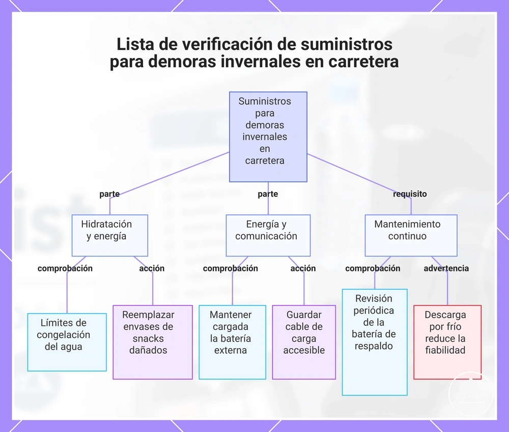 Lista de verificación de suministros para demoras invernales en carretera
