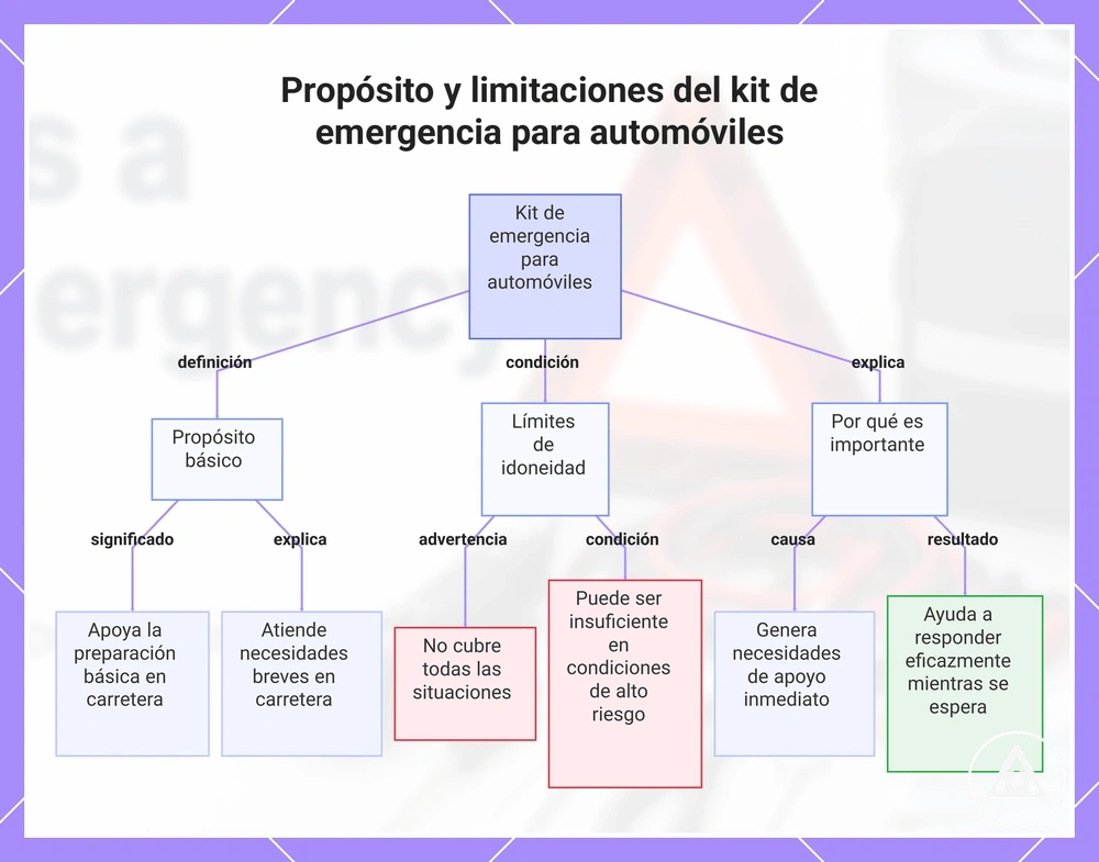 Propósito y limitaciones del kit de emergencia para automóviles