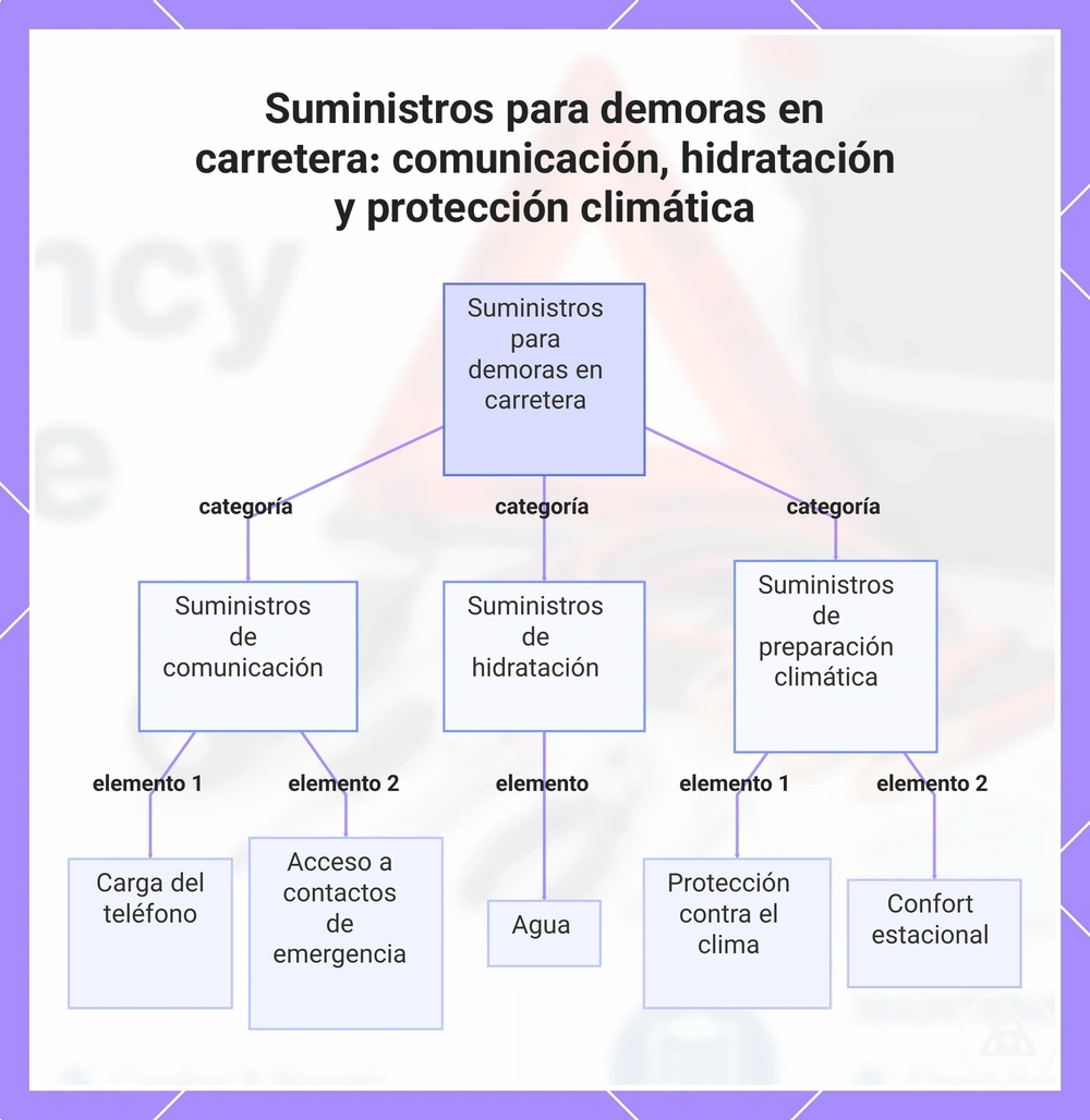 Suministros para demoras en carretera: comunicación, hidratación y protección climática