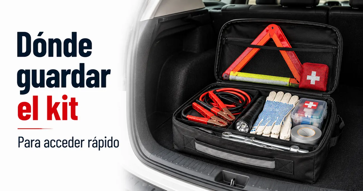 Kit de emergencia para coche guardado en la zona de carga del vehículo para acceder rápido en carretera