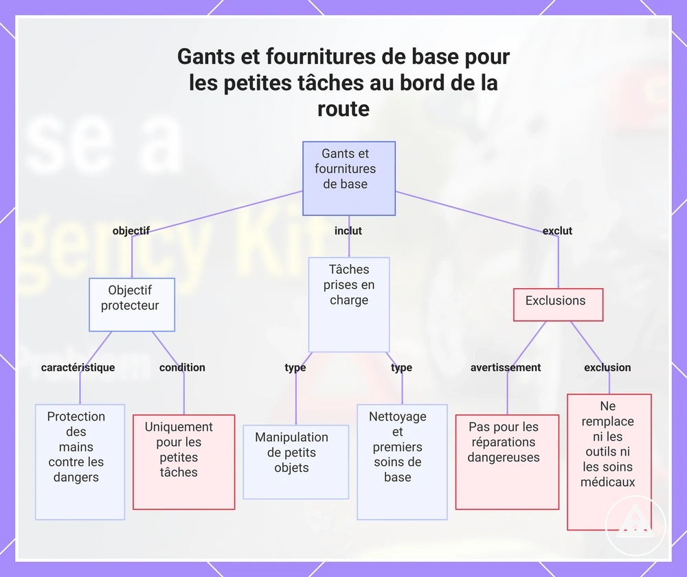 Gants et fournitures de base pour les petites tâches au bord de la route
