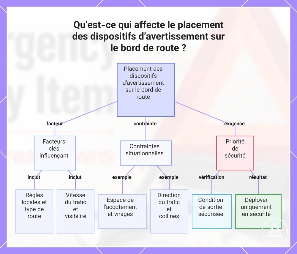 Qu’est-ce qui affecte le placement des dispositifs d’avertissement sur le bord de route ?