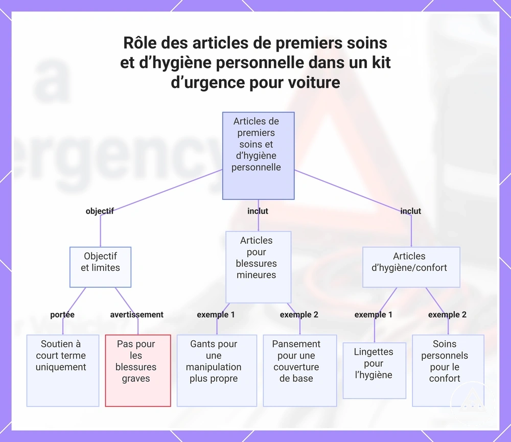 Rôle des articles de premiers soins et d’hygiène personnelle dans un kit d’urgence pour voiture