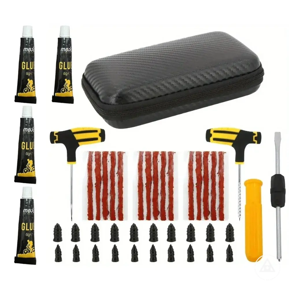 Kit compacto de reparo de pneus na estrada com estojo portátil para carros, motos e caminhões