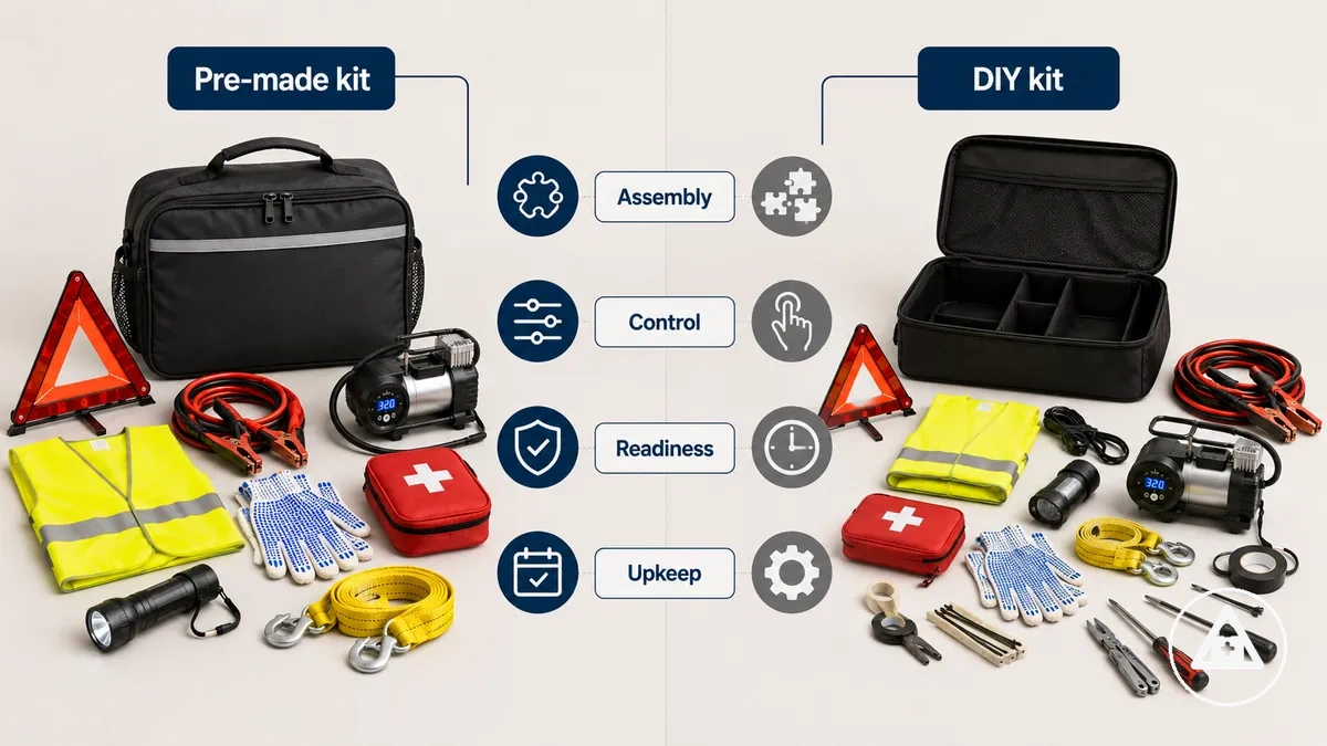 Kit rodoviário pronto comparado com suprimentos de emergência DIY selecionados