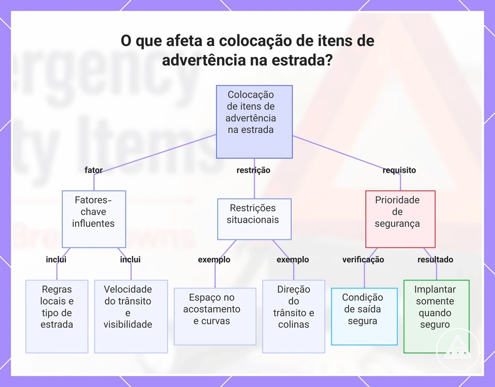 O que afeta a colocação de itens de advertência na estrada?