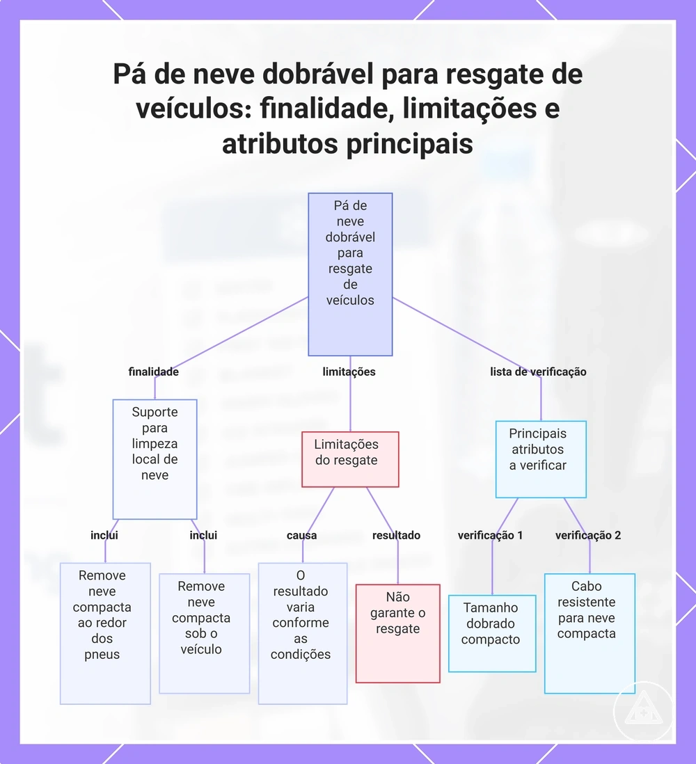 Pá de neve dobrável para resgate de veículos: finalidade, limitações e atributos principais