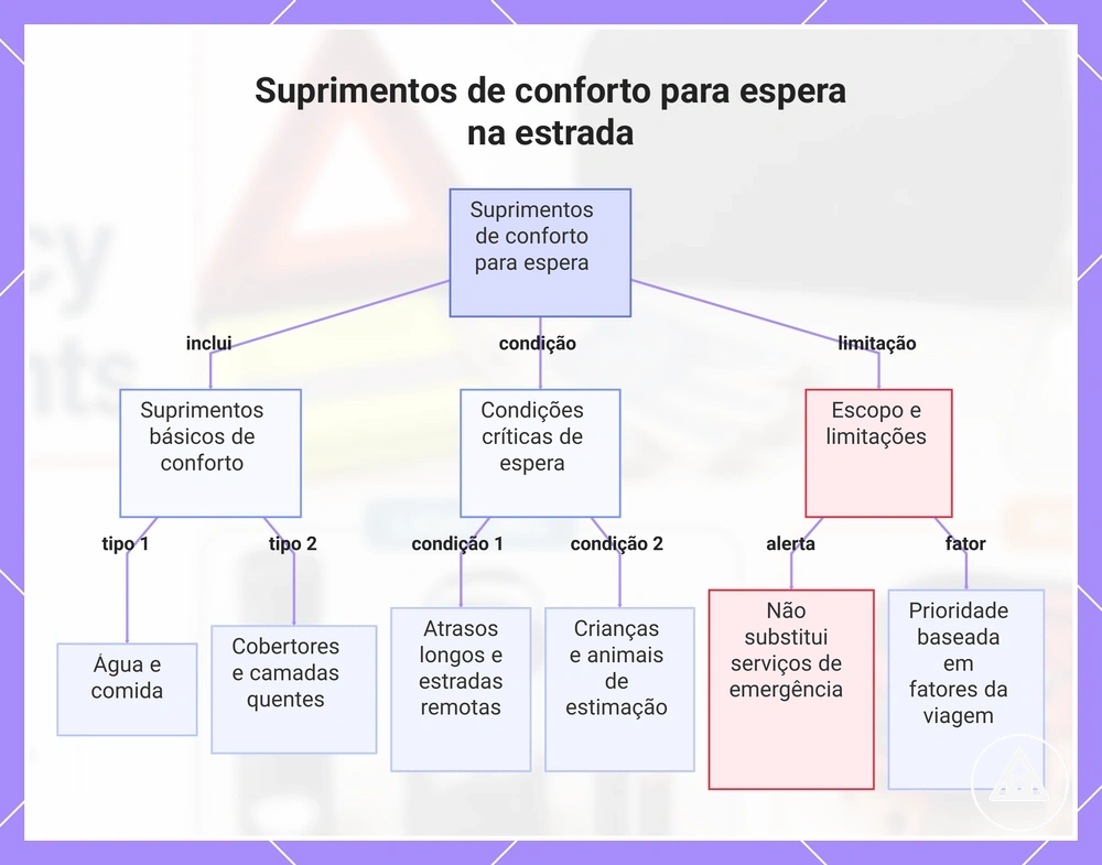 Suprimentos de conforto para espera na estrada