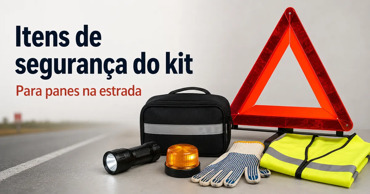 Itens de segurança na estrada para um kit de emergência de carro, com visibilidade e sinalização