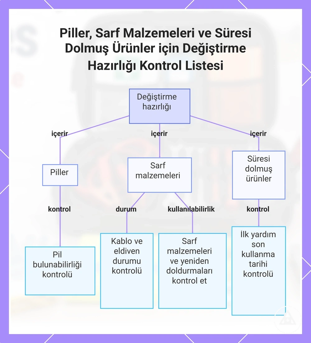 Piller, Sarf Malzemeleri ve Süresi Dolmuş Ürünler için Değiştirme Hazırlığı Kontrol Listesi